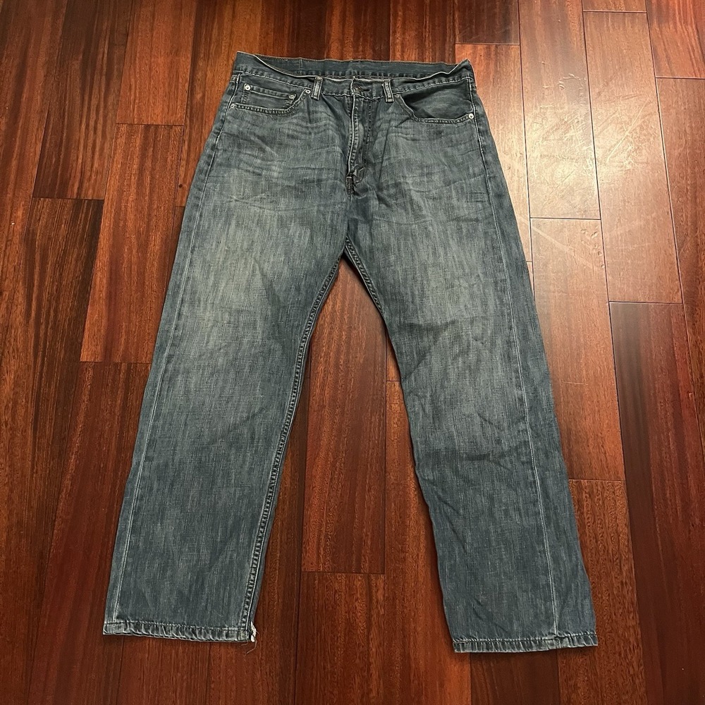 Levis Jeans Mens 36x30 (35x29) 505 Regular Fit Blue Dark Wash Fade Grunge READ
